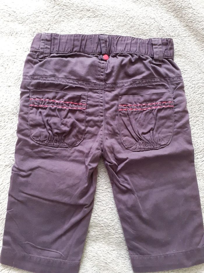 Pantalon fille 6 mois violet broderies multicolores - photo numéro 4