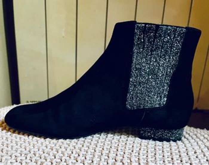 Bottines chelsea boots Mellow Yellow daim noir + paillettes argentees - photo numéro 2