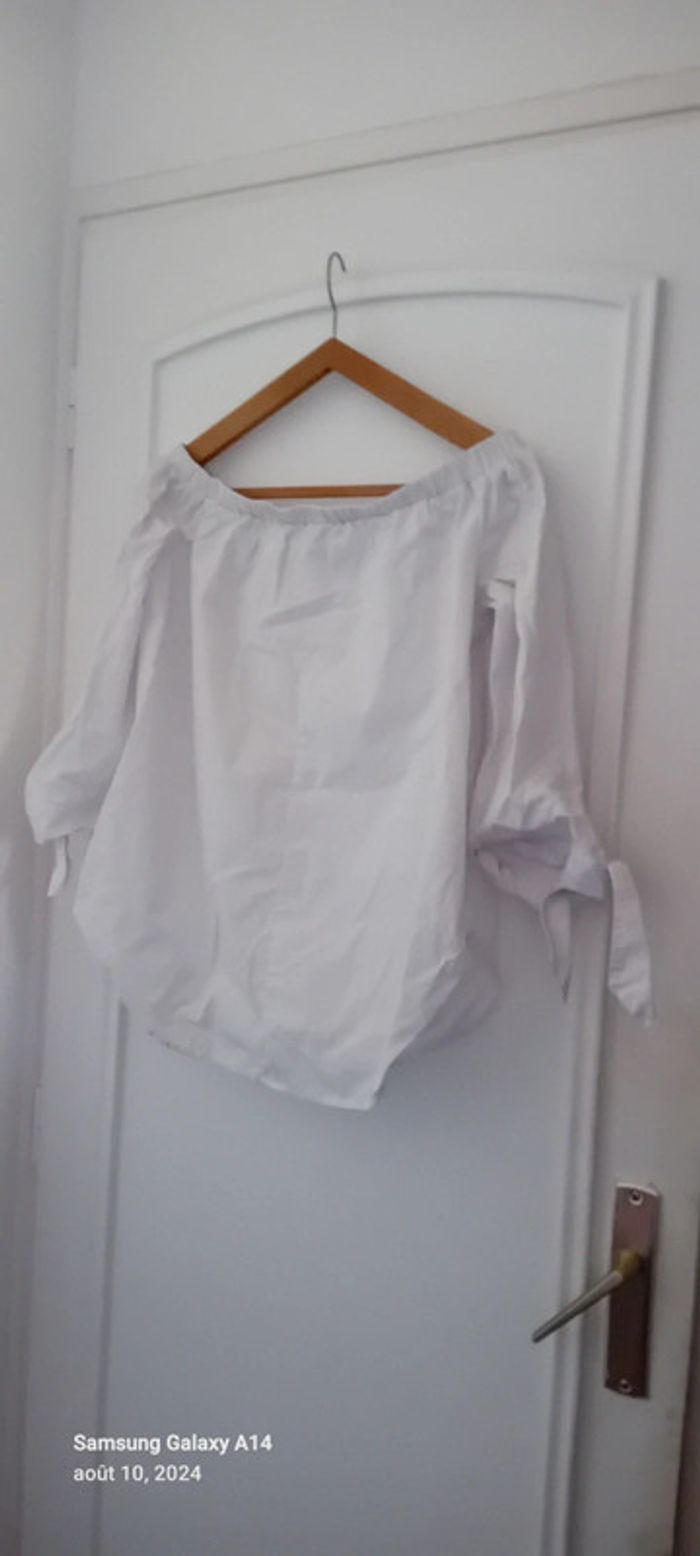 Blouse col elastique manches à nouer blanche femme M justfab - photo numéro 6