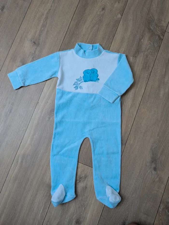 Superbe pyjama velours vintage bleu 12 mois
