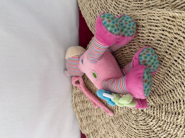 DOUDOU PELUCHE MUSICAL NICOTOY TIGRE ROSE BLEU VERT - photo numéro 3