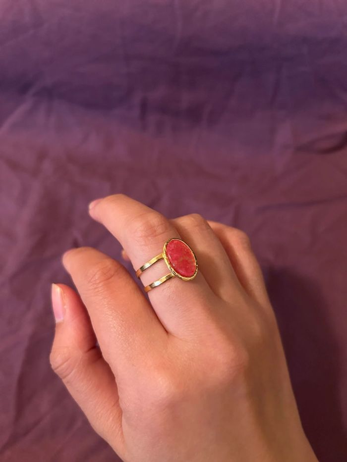 Bague ovale rose • taille ajustable - photo numéro 2