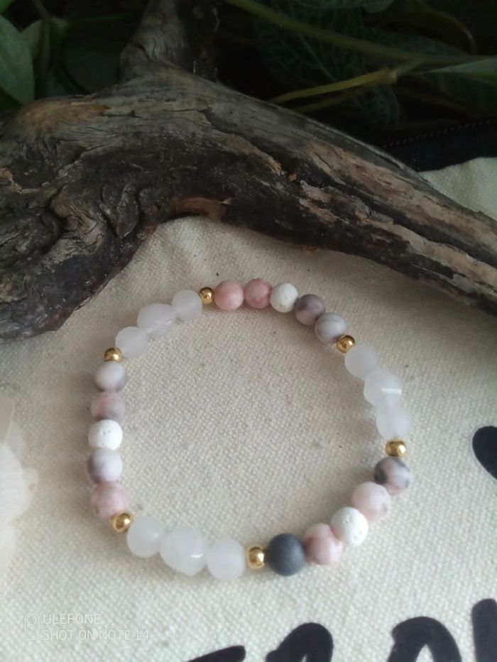 Bracelet bohème pierres naturelles rhodonite cristal de quartz pierres de lave - photo numéro 3