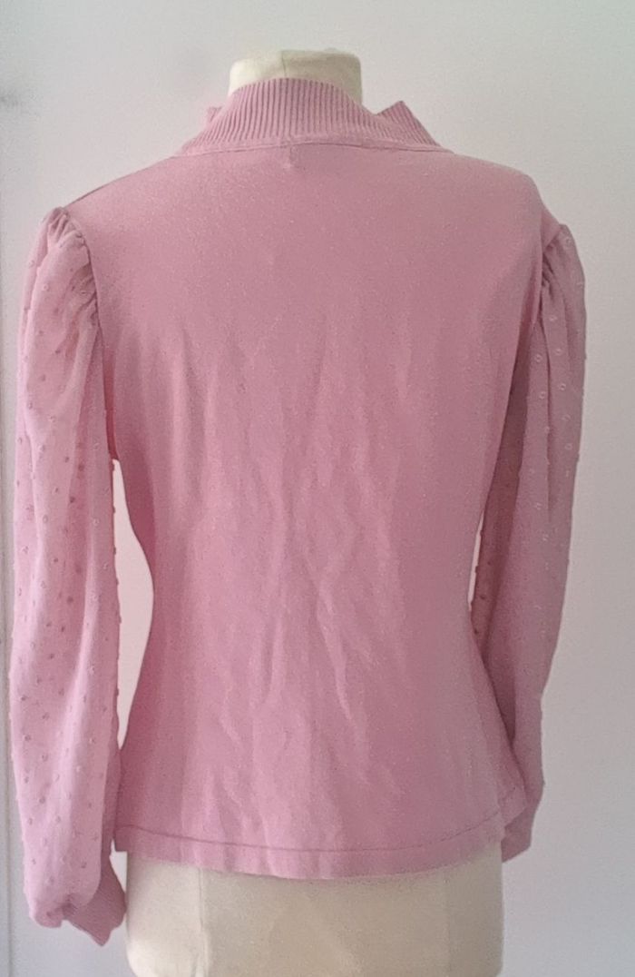 Haut rose femme taille L Laetitia Mem Manches longues Col montant Très bon état Chic et féminin - photo numéro 2