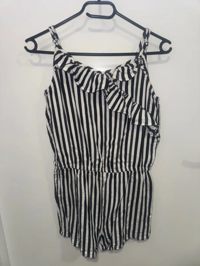 Combinaison short été volants filles rayé