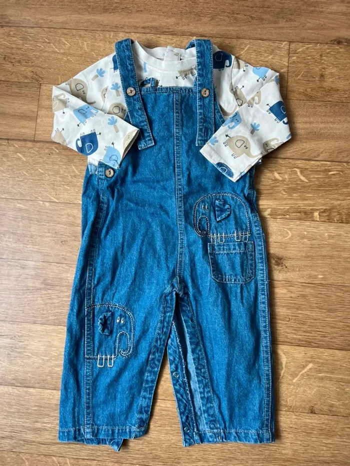 Ensemble salopette éléphant 18M