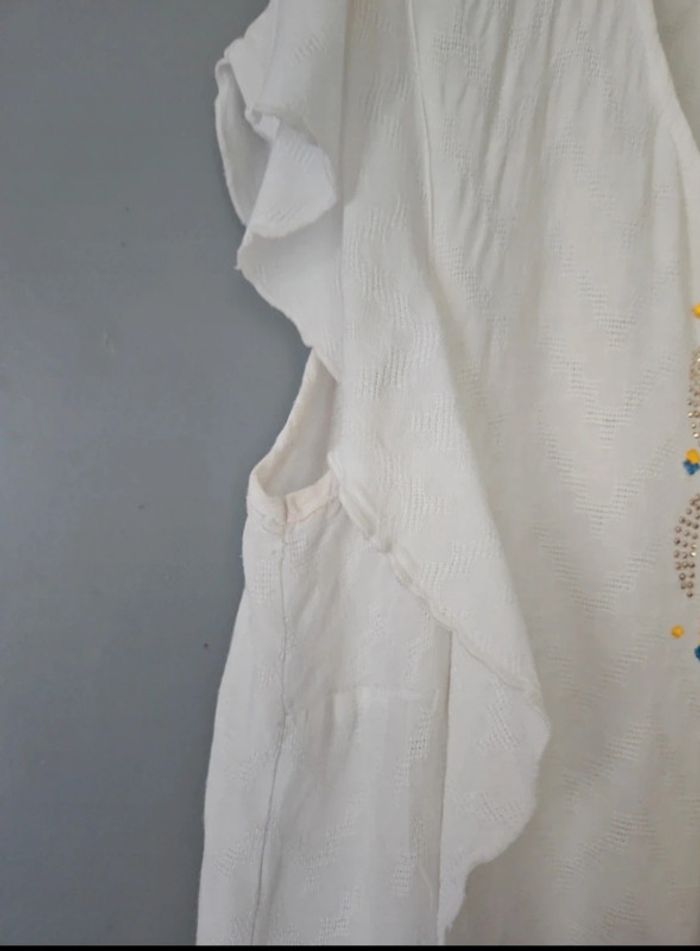 Blouse blanche imprimée plumes bleu et jaune- taille 42 - photo numéro 5