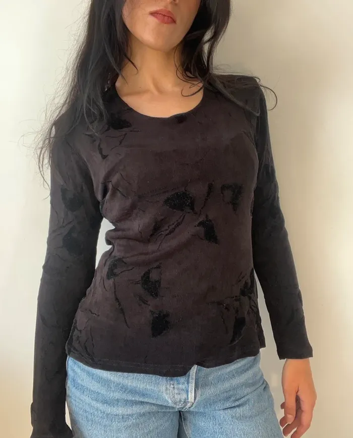 Top vintage années 90 noir à motifs velours taille M 🥀