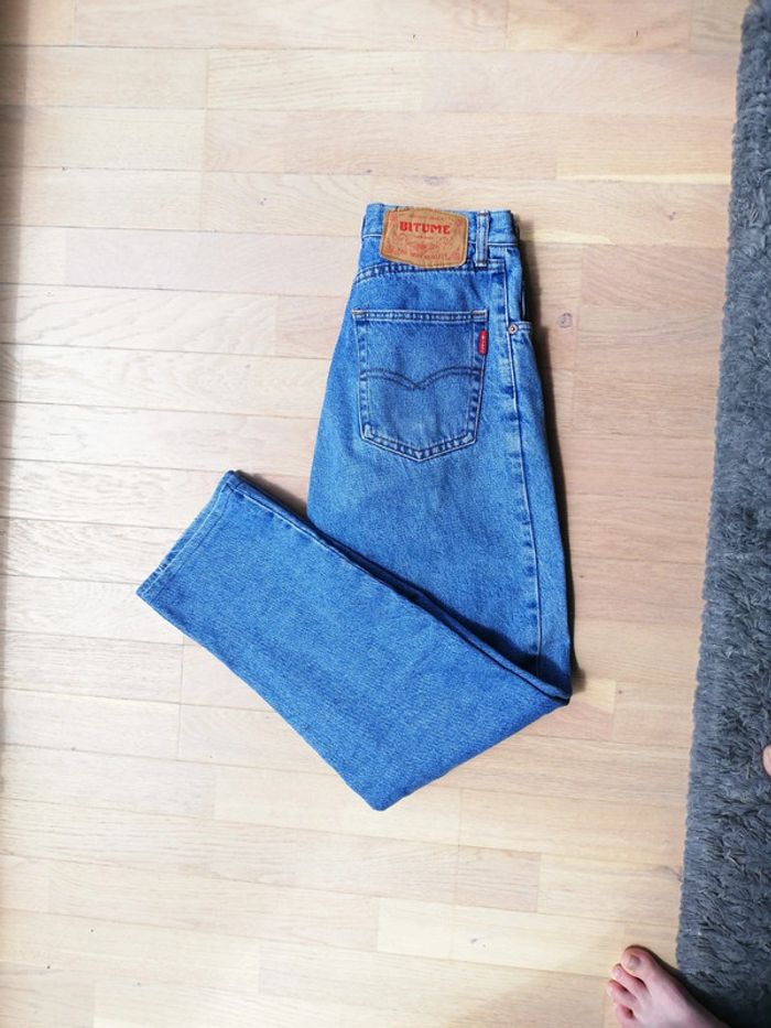 Jeans denim Vintage bleu clair coupe droite bitume taille 40 coton