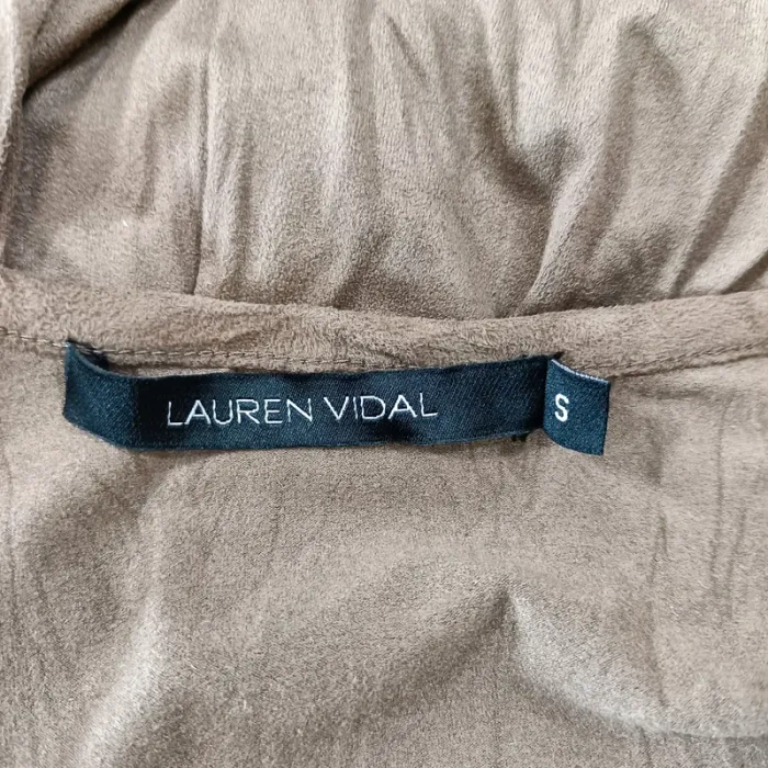 Robe fluide bicolore Lauren Vidal, col V cuir vegan, taille S, manches longues A1326 - photo numéro 8