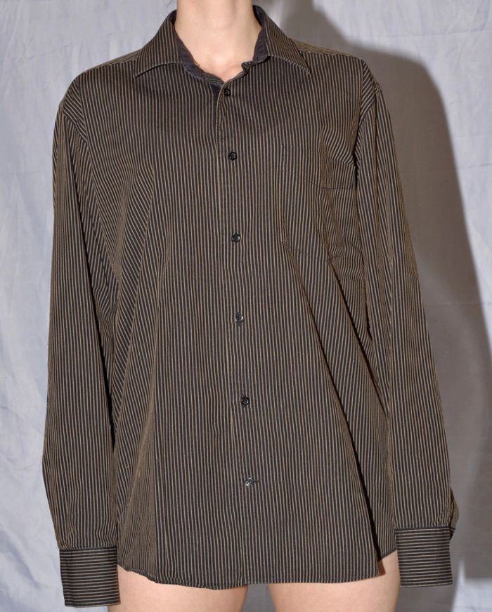 chemise homme manches longues régular marron à rayures taille XXL - 41/42