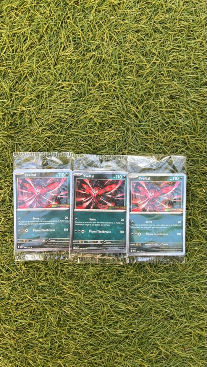 Lot de trois cartes Yveltal 088/132 STAMP me01 Mega évolution Pokémon