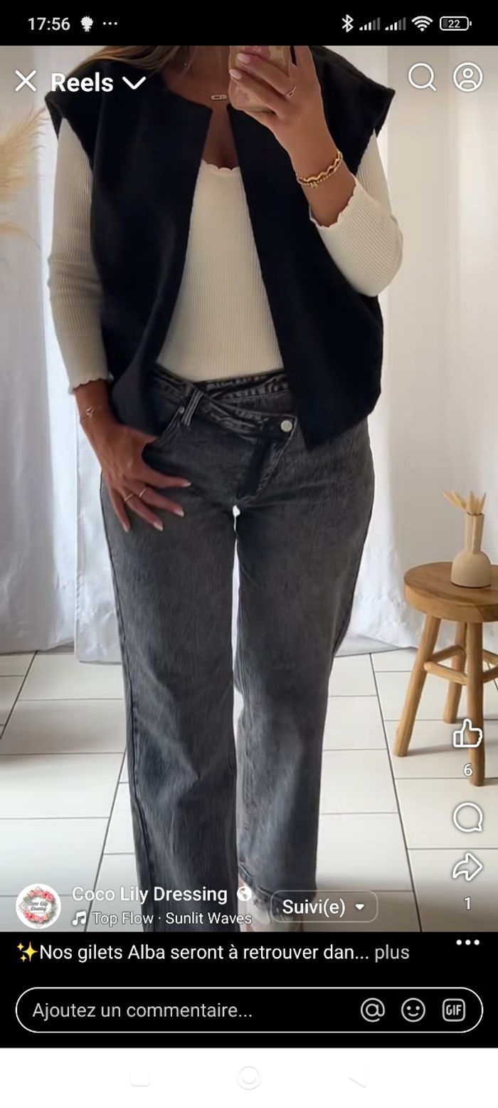 Gilet sans manches noir effet laine bouillie taille unique 36 au 44 - photo numéro 2