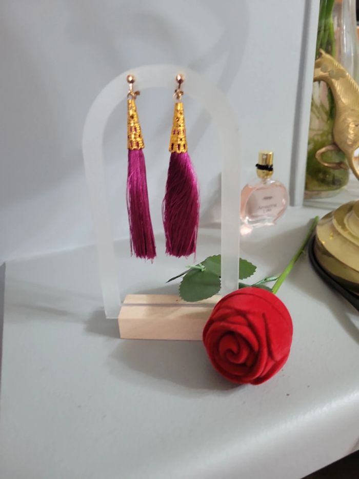 Clips fils de coton ponpons violet - photo numéro 2