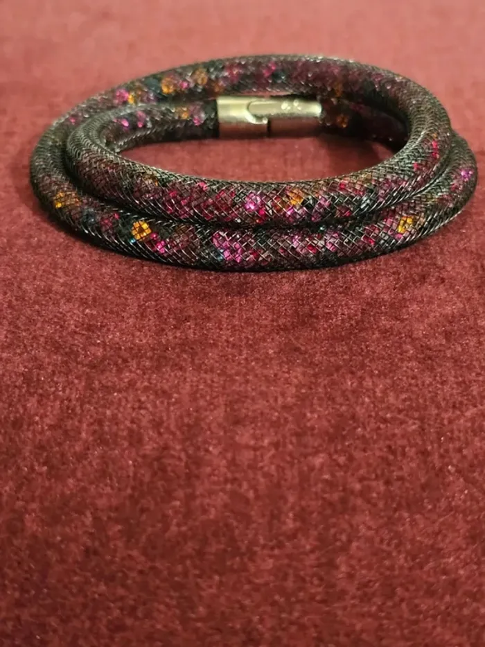 Bracelet Swarovski Stardust double tour rouge/violet – Cristaux scintillants 42 cm - photo numéro 2