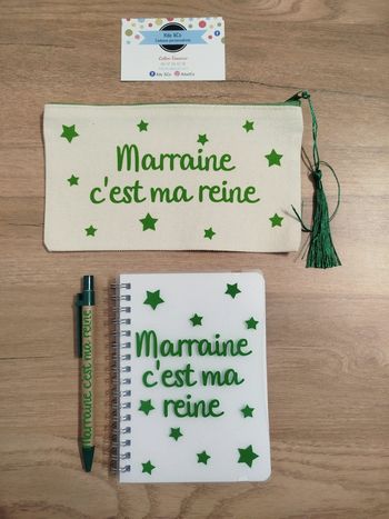 Ensemble marraine ma reine carnet, stylo et trousse