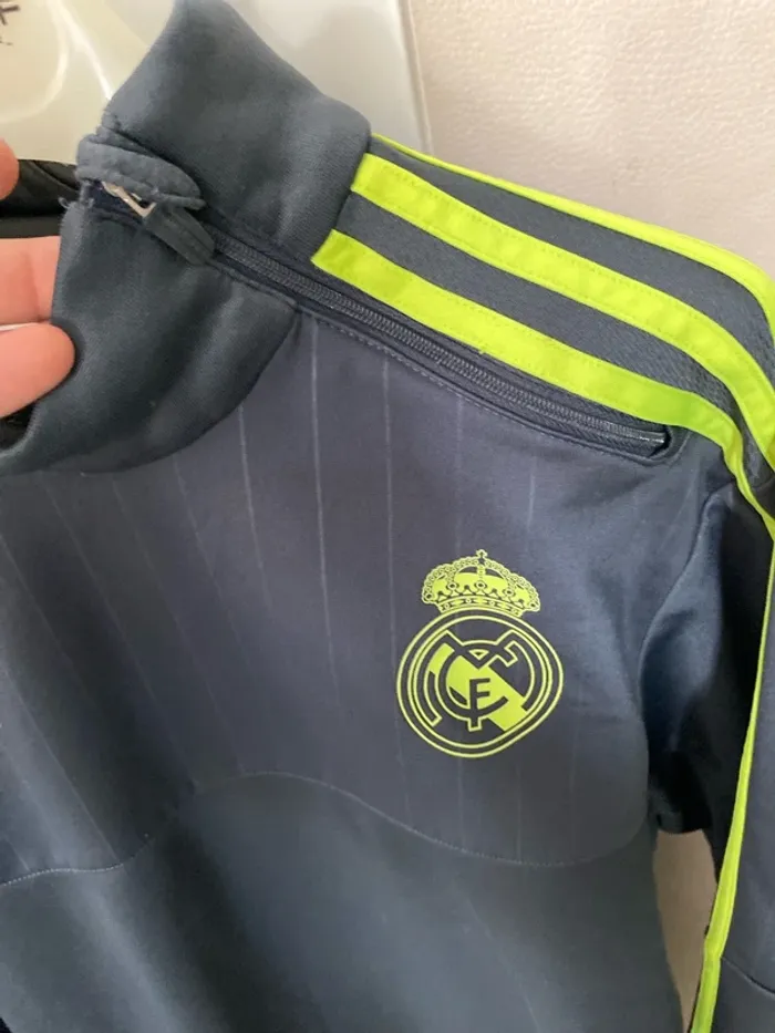 Veste d’entraînement adidas Real Madrid S – Gris & Jaune Fluo, 1/4 Zip, Climacool - photo numéro 7