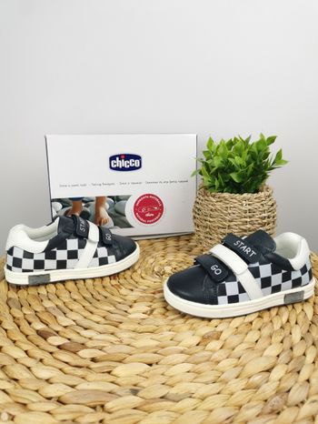 Baskets en cuir bleu marine à damier Chicco Pointure 24
