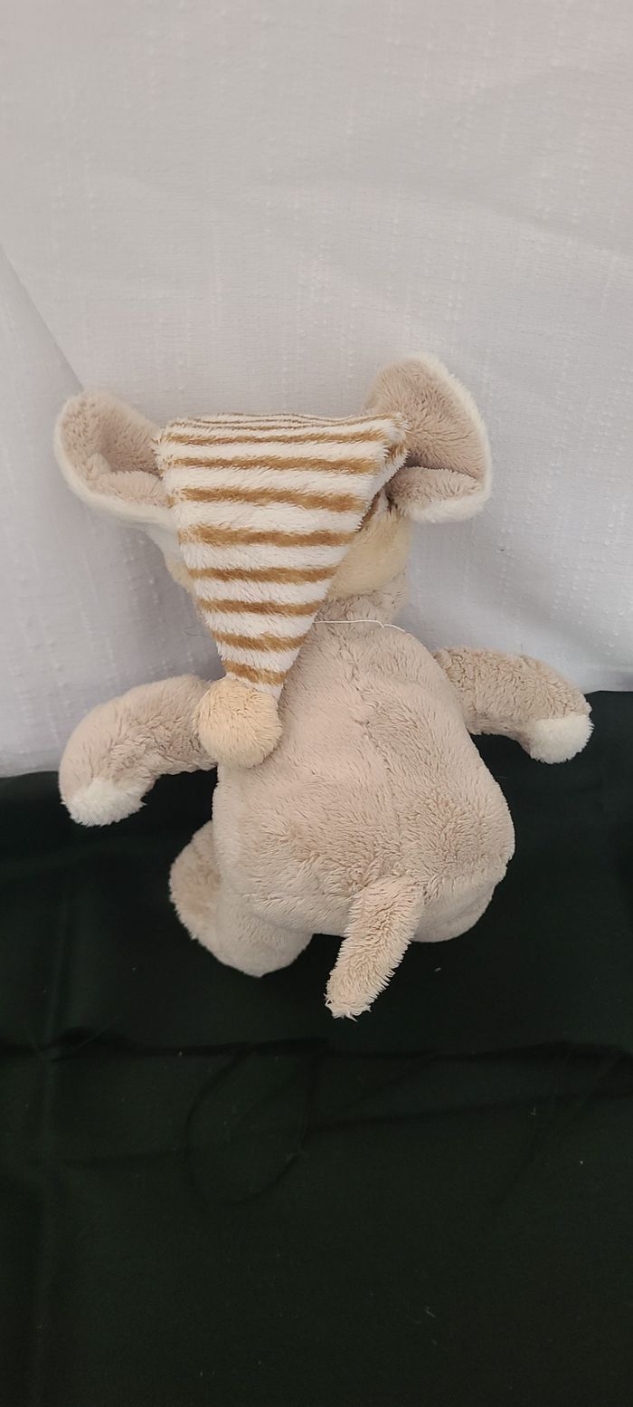 Doudou Eléphant Elephant Planet Pluch Jemini marron écru beige bonnet rayé - photo numéro 4