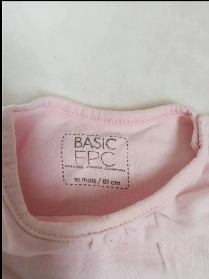 Tee-shirt manches longues rose pâle FPC fille 18 mois - photo numéro 3