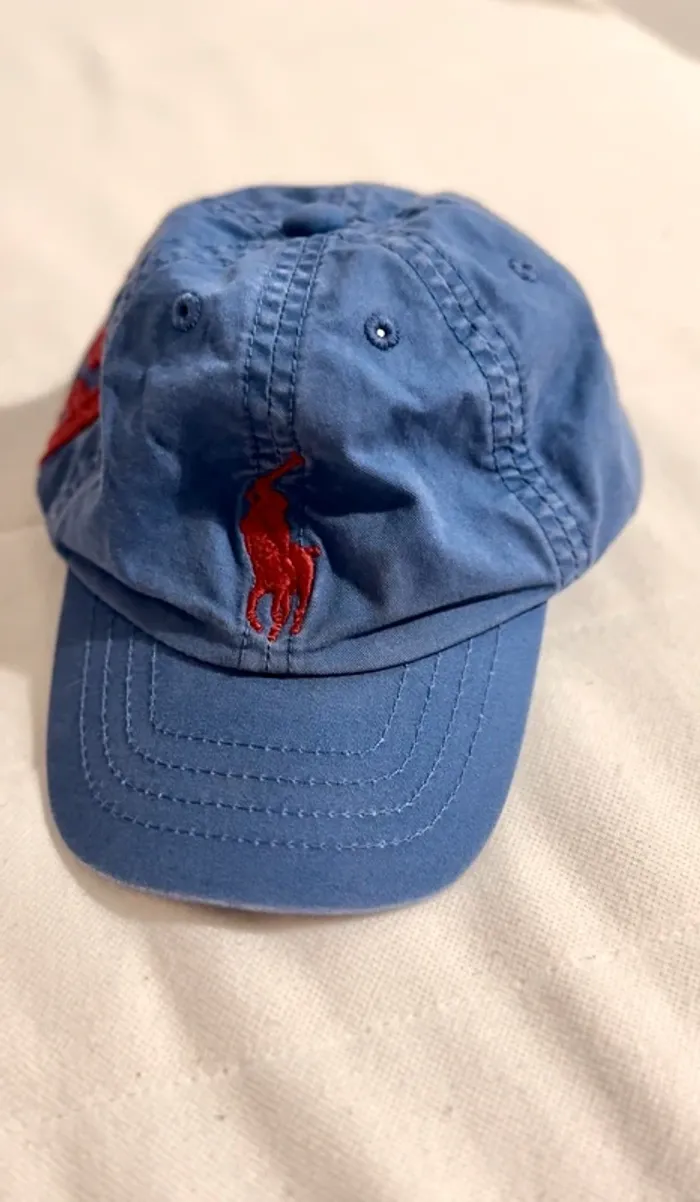 Casquette bébé baby ralph Lauren polo jean bleu rouge 3 baseball chino coton - photo numéro 5