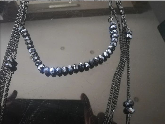 Collier multirangs noir avec perles - photo numéro 2