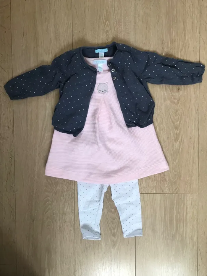 Ensemble 3pièces robe sans manches, legging et gilet 6mois