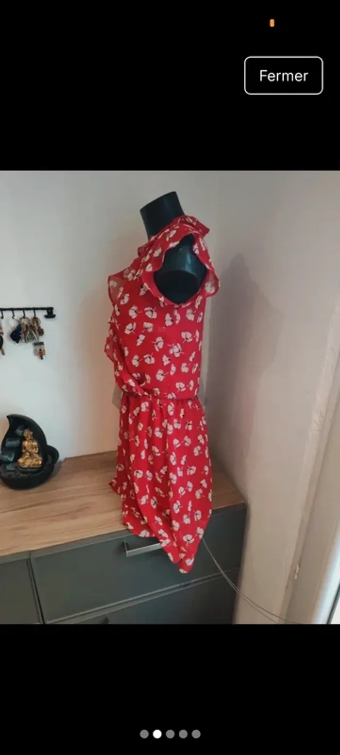 Robe midi rouge à volant taille 36 - photo numéro 2