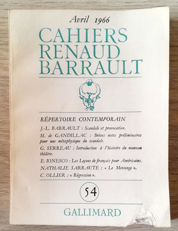 avril 1966 Cahiers Renaud Barrault - répertoire contemporain