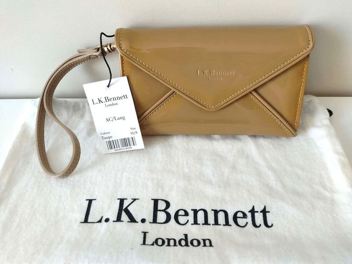 Portefeuille LK Bennett Compagnon en cuir verni taupe - NEUF - photo numéro 2