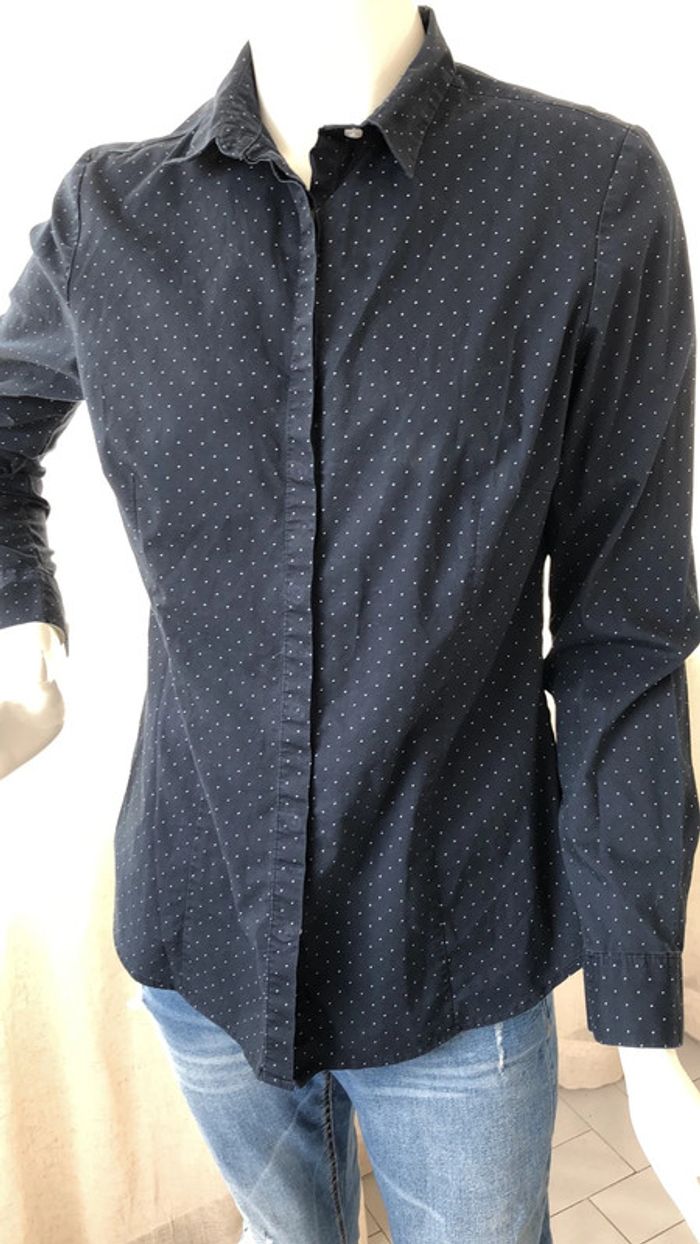 Chemise bleue marine à pois blancs - photo numéro 6