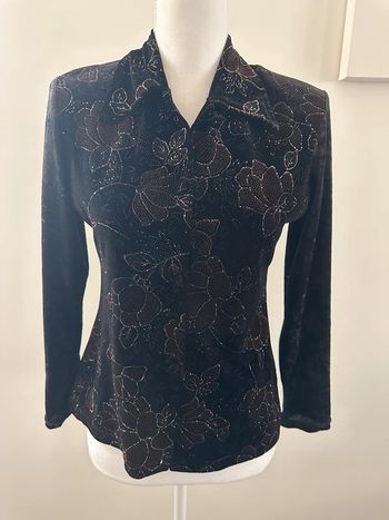 Chemisier en velours noir et marron pailleté Vintage T36 S