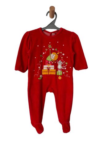 Pyjama en velours rouge, motifs Noël - DPAM 12 mois (74cm)