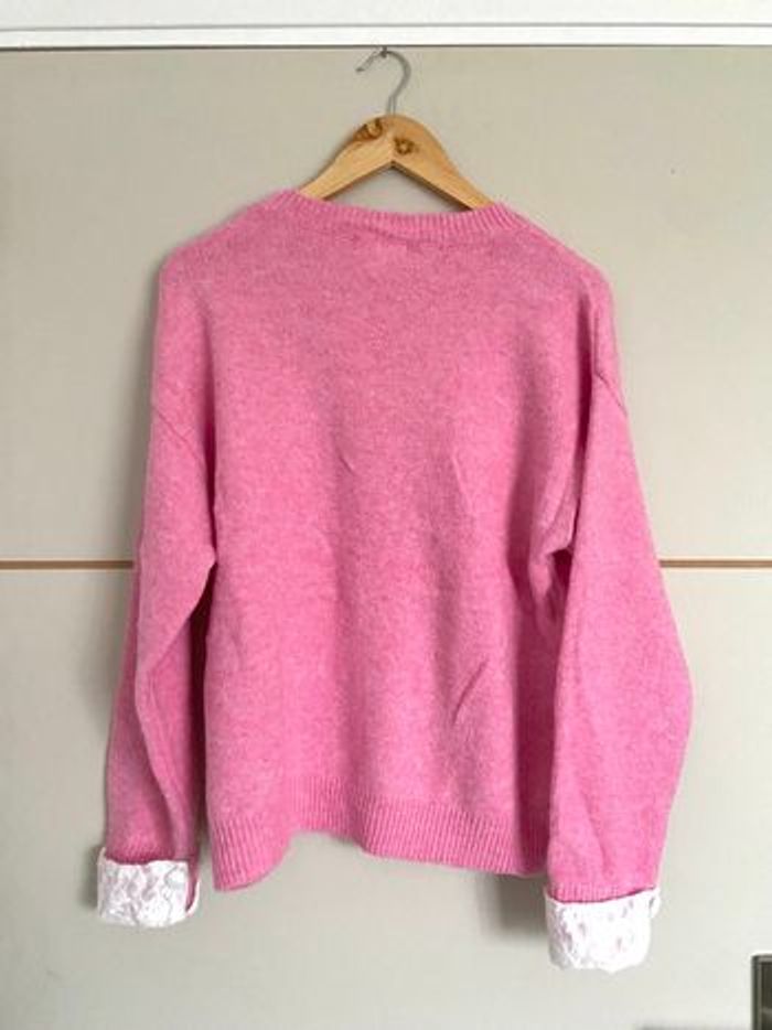 Pull rose cœur dentelle blanc taille unique - photo numéro 2