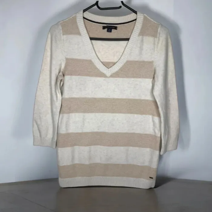 🍂 Magnifique pull Col V Tommy Hilfiger / Marinière beige - T/S 🍂