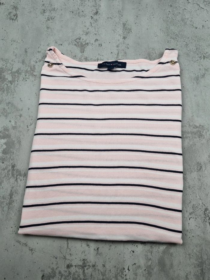 Sweat rayé Tommy Hilfiger manches 3/4 – Taille L/40 Femmes - photo numéro 2