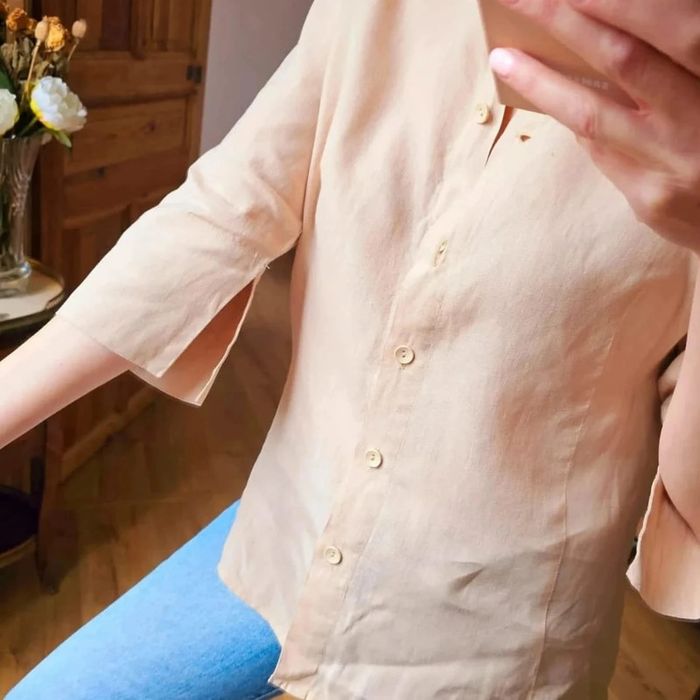Chemise en lin beige manches 3/4 - photo numéro 3