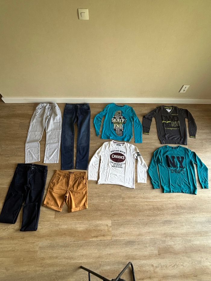 Lot vêtements garçon 13-14 ans – Marques Gemo, Kiabi + autres – T-shirts, pulls, pantalons