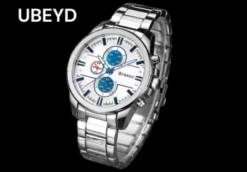 Montre-bracelet à Quartz à la mode pour homme CURREN gris et cadrant blanc bleu produit neuf