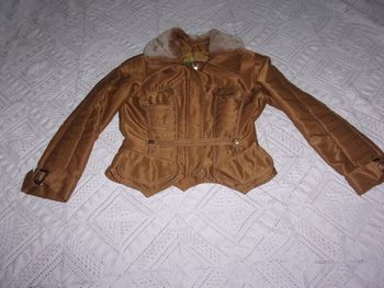 Blouson KRISTINA POPOVITCH ocre doré col fourrure chic taille 38 TBE
