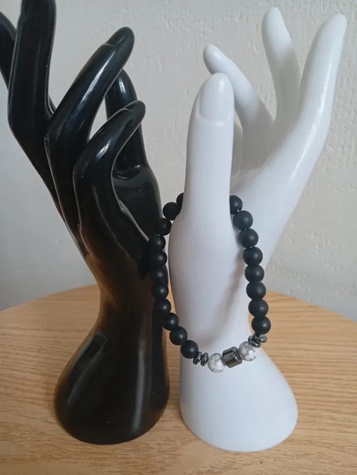 Bracelet homme en pierres naturelles onyx howlite