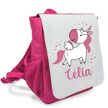 Sac à dos rose maternelle personnalisé prénom - Licorne rose magique - Rabat imprimé amovible - Sac crèche fille