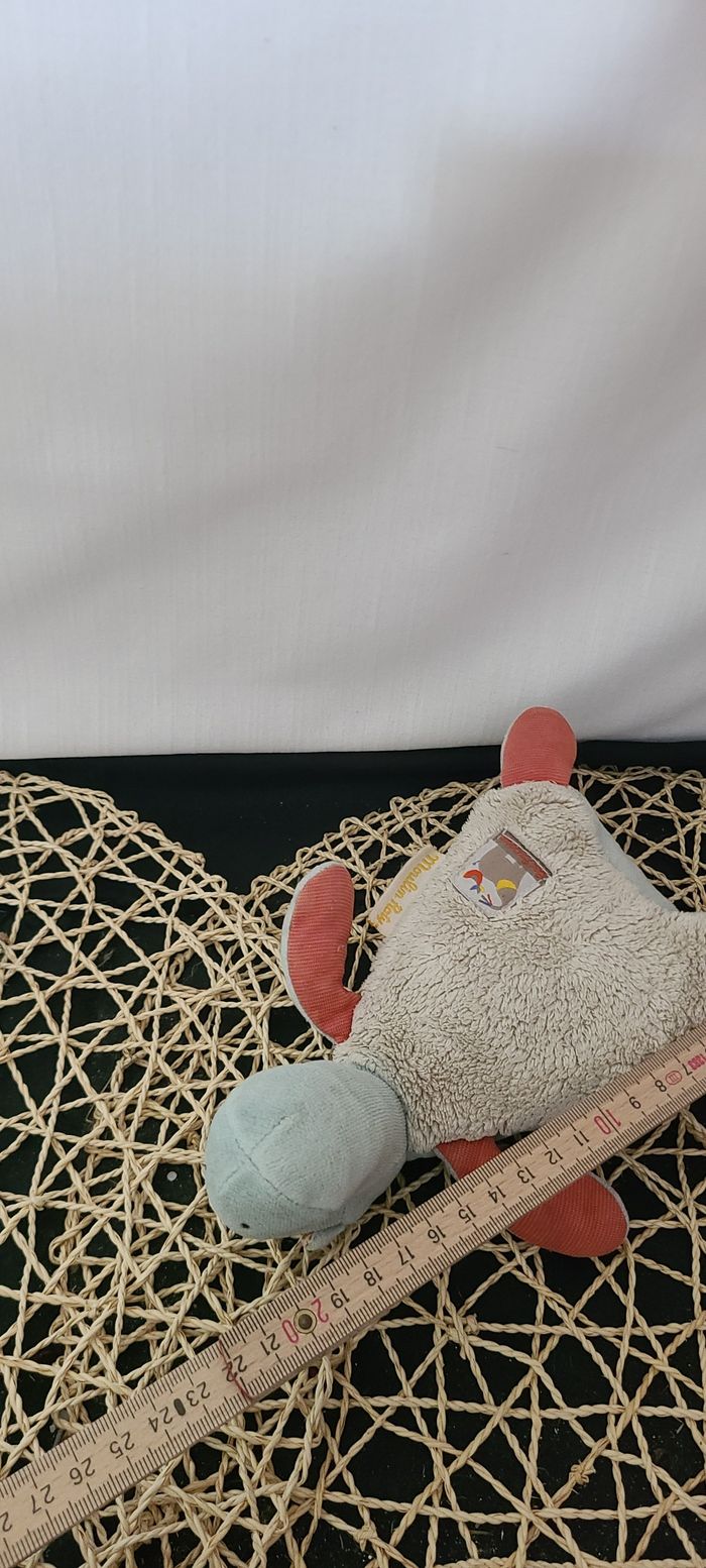 Doudou hippopotame MOULIN ROTY Les Papoum hochet grelot beige bleu 19 cm - photo numéro 2