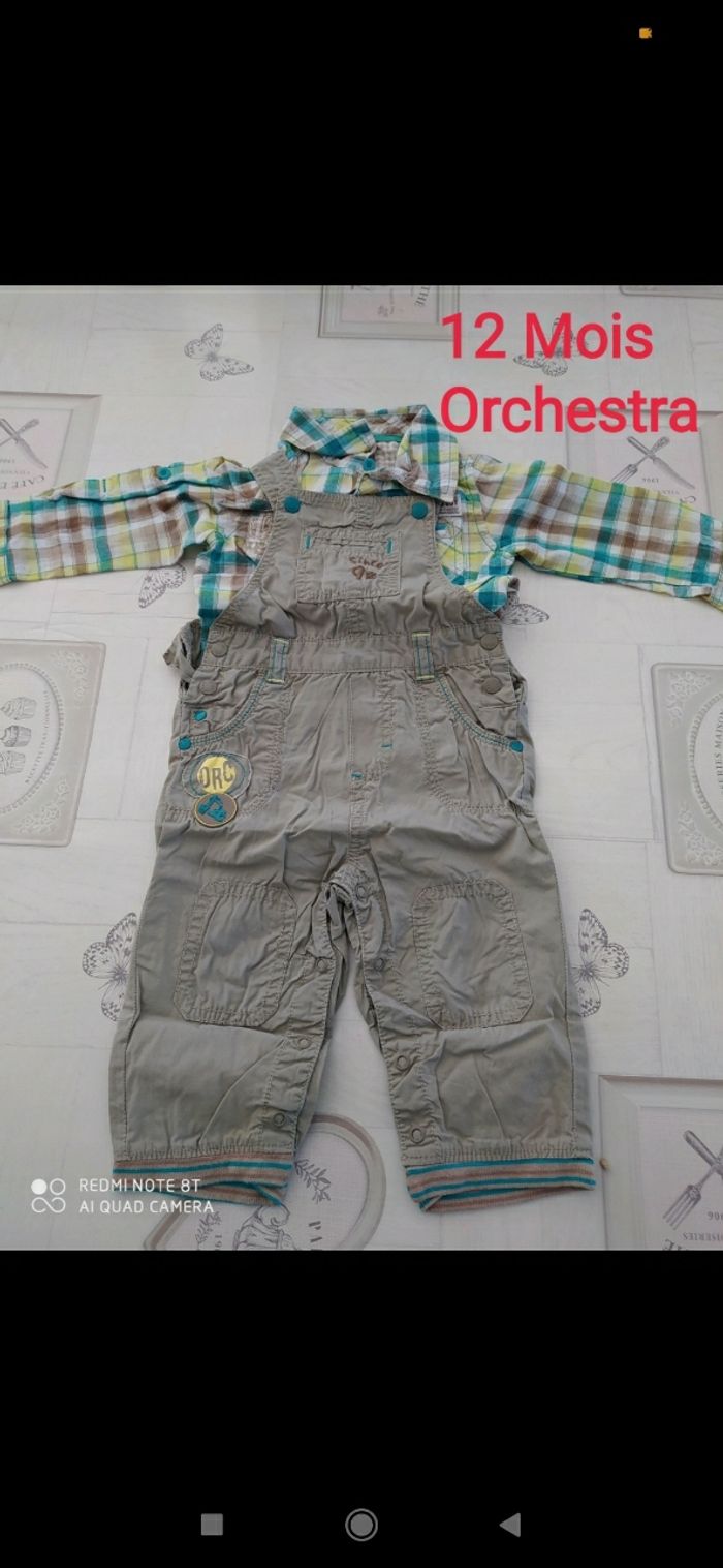 Salopette et chemise manches longues 12 mois orchestra