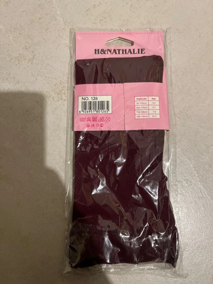 5/7 ans collants fin bordeaux neuf - photo numéro 3