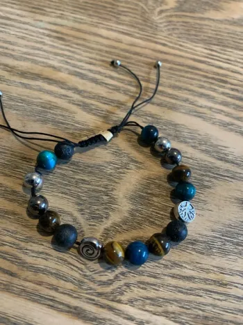Bracelet réglable œil de tigre marron et bleu