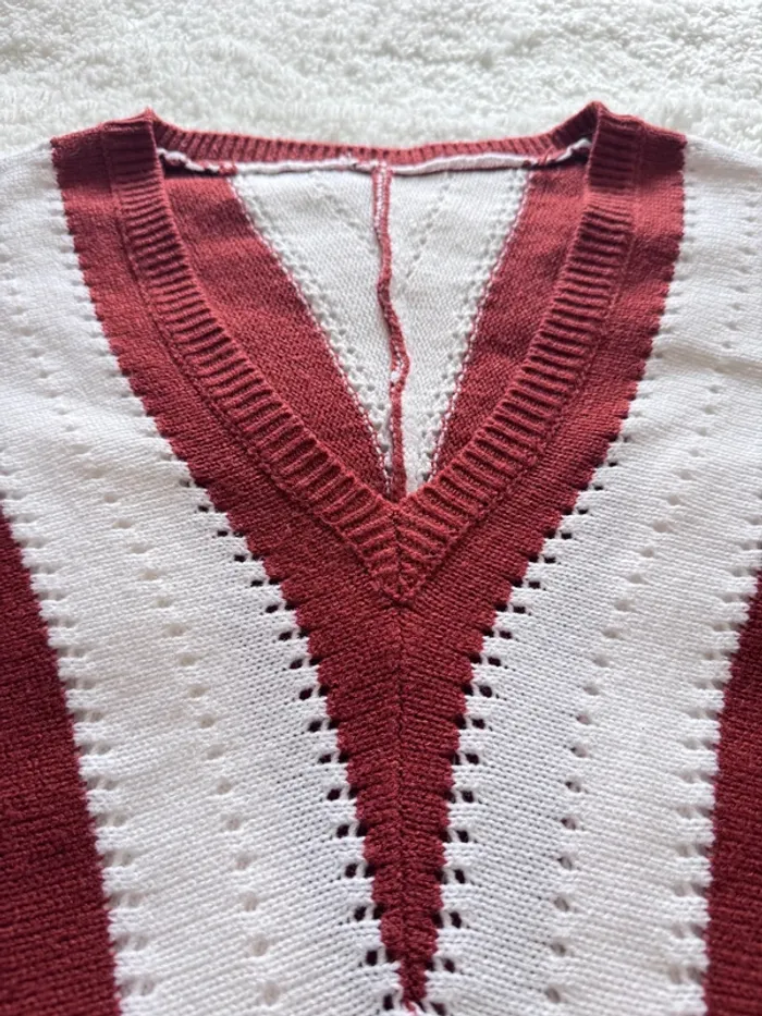 Pull rayé Marron et blanc – Taille XL – Style rétro chic - photo numéro 6
