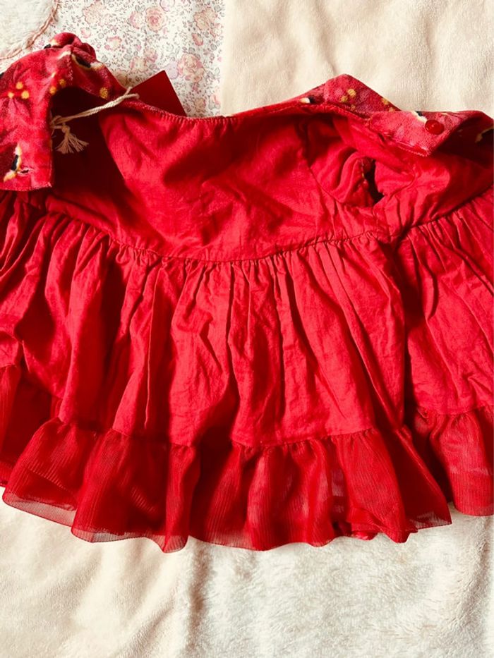 Robe rouge velour coton tulle 3 mois - photo numéro 3
