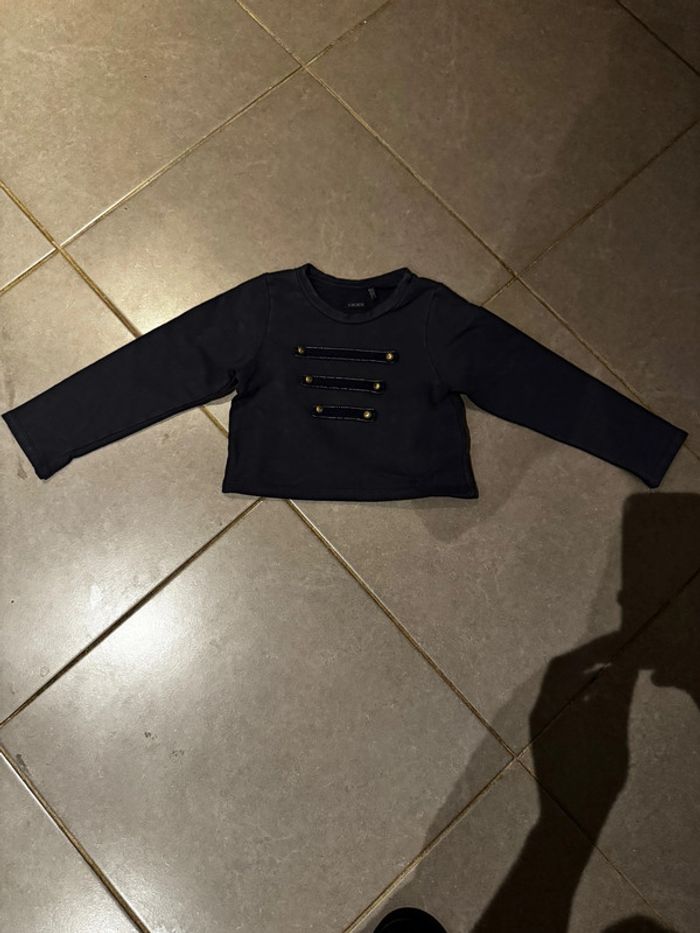 Pull / Sweat court avec 3 bandes & 6 boutons - Ikks - Cœurs / Mermaids - Bleu marine - 6 ans