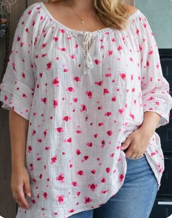 Tunique / Blouse fluide - Imprimé Cœurs Rose & Rouge